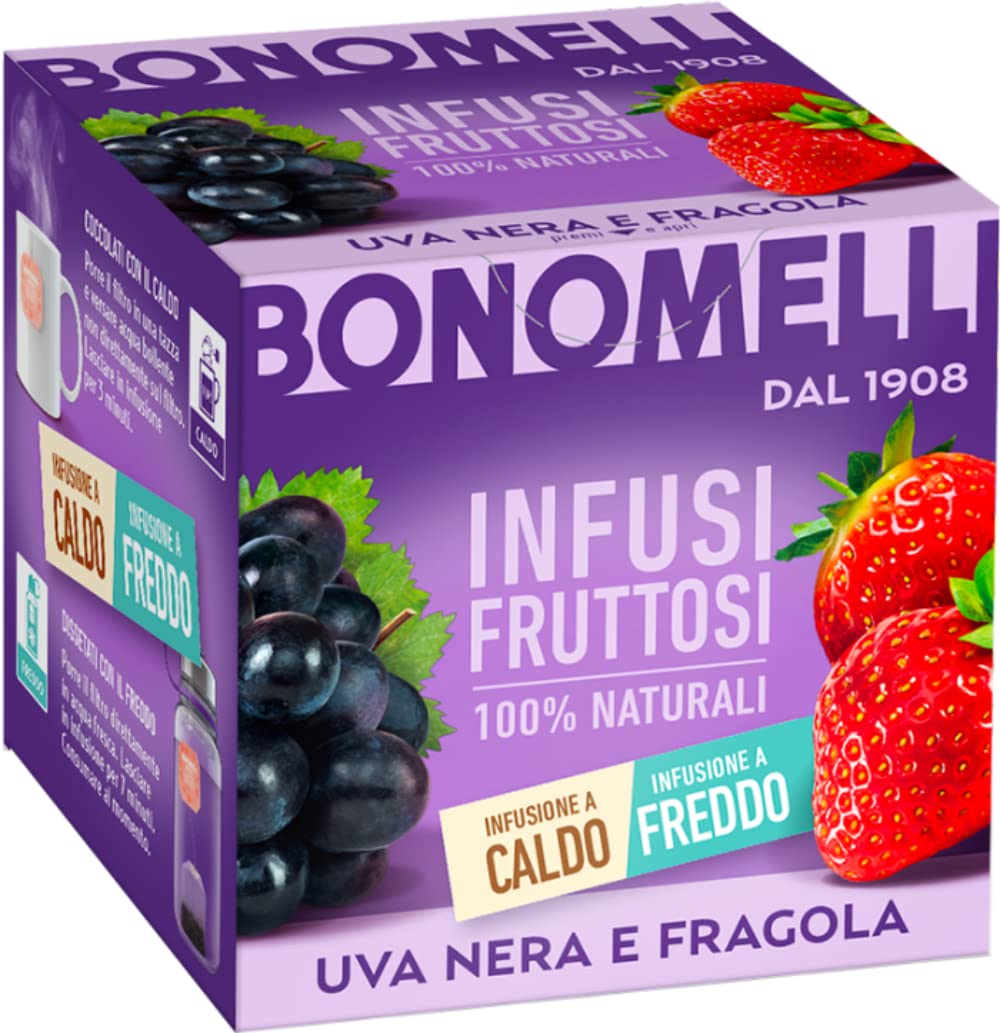 Bonomelli Infusi Fruttosi 100 Naturali Uva Nera E Fragola 12 Filtri 24 G
