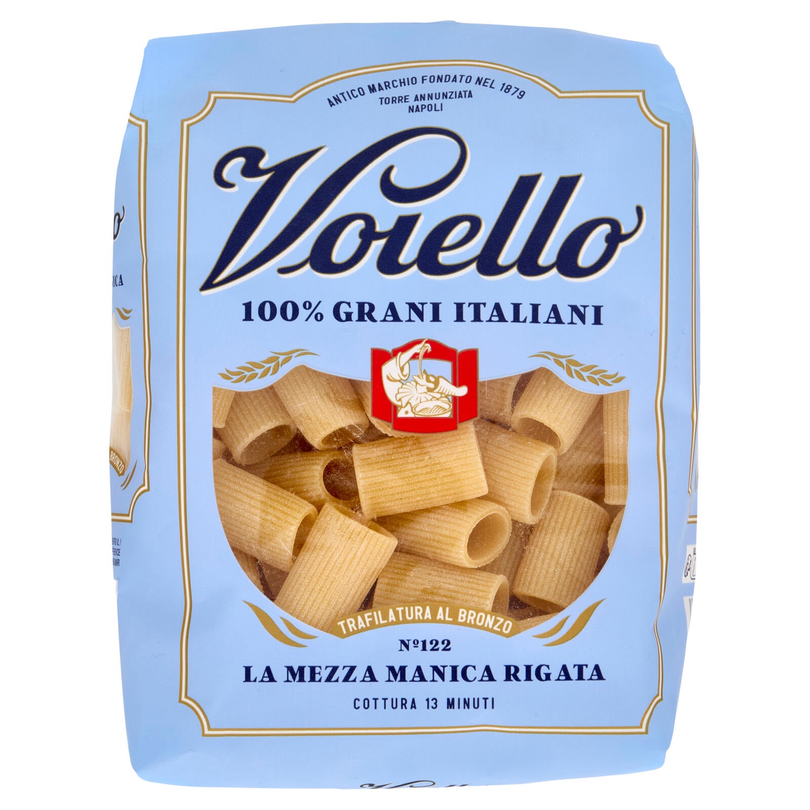 Voiello Pasta La Mezza Manica Rigata N122 Grani 100 Italiani Trafilata Bronzo 500G